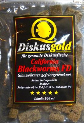 Diskusgold California Blackworms FD, Glanzwürmer gefriergetrocknet, 500 ml in Würfeln